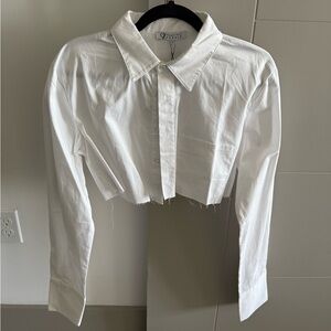 White Cropped Button-Up Shirt